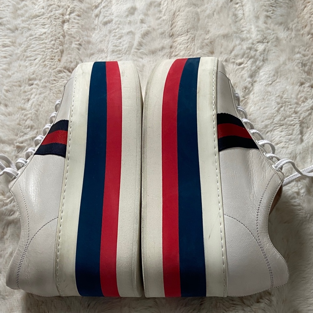 Gucci White Platform Sneakers with Red & Blue Stripe 9/9.5 US Women’s - Picture 3 of 10